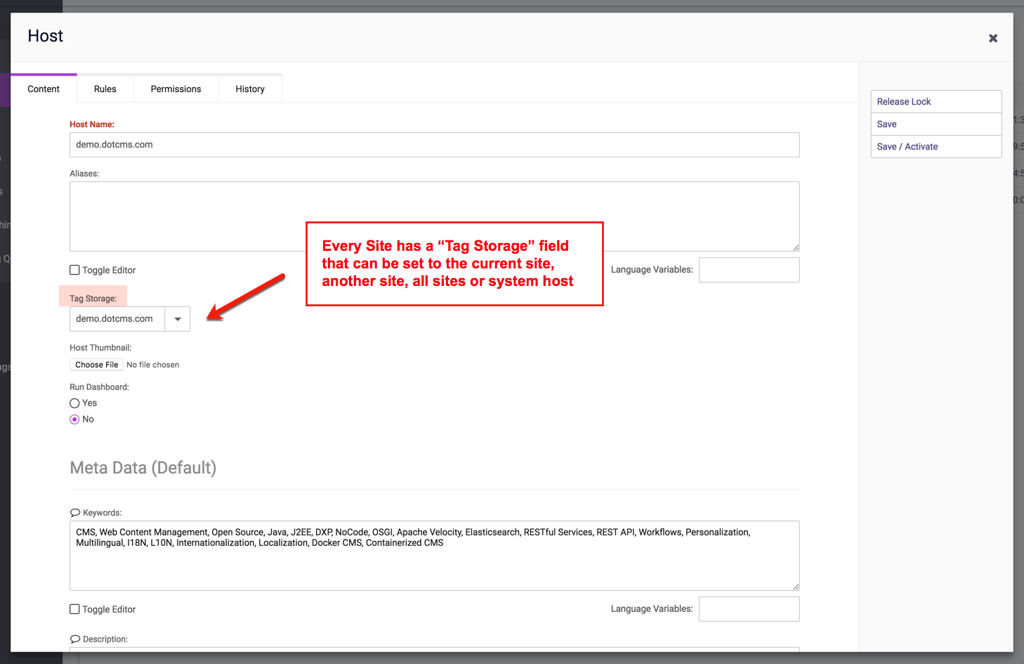 The Tag Storage field