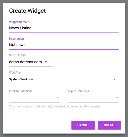 Widget Type Fields